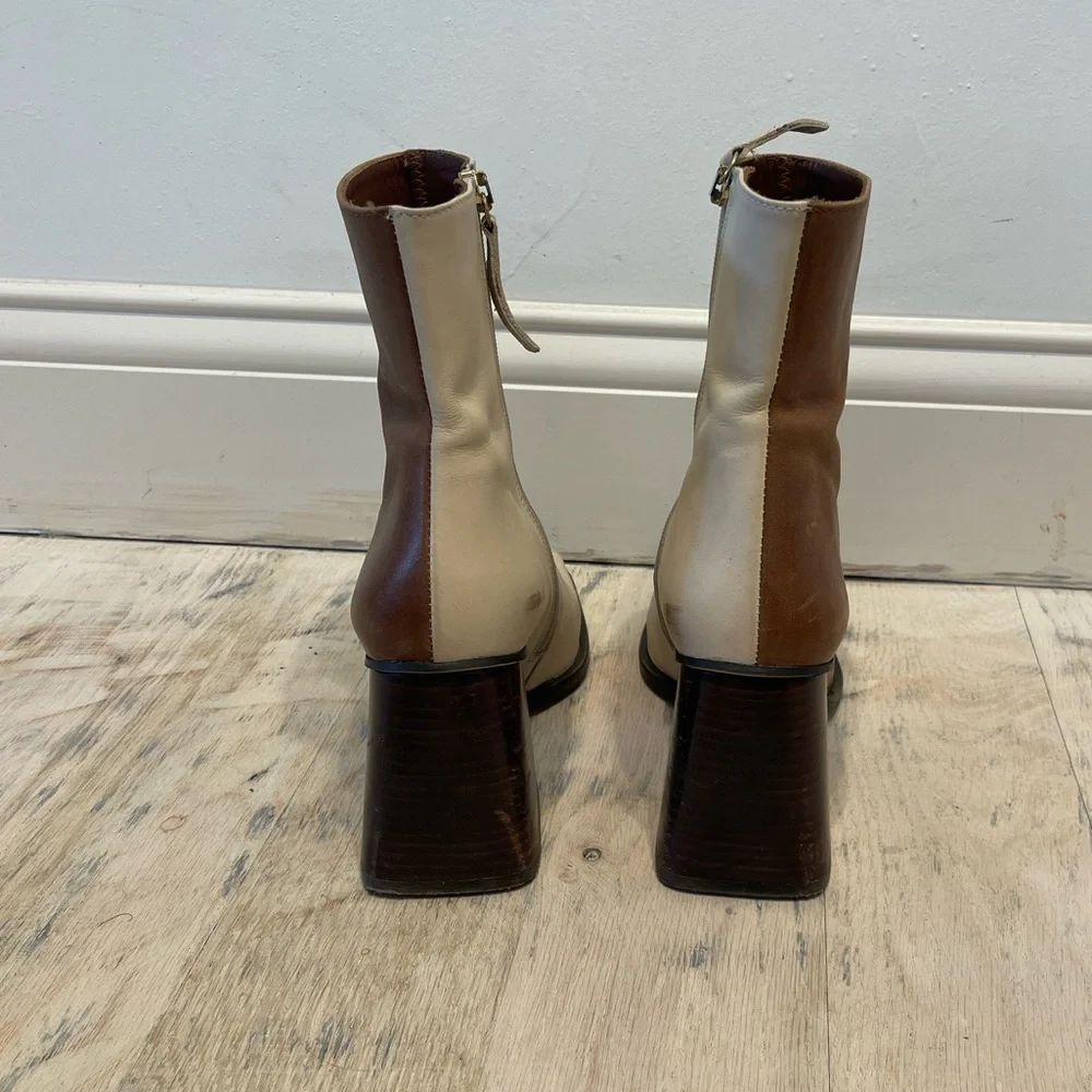 ALOHAS Cream and Brown Heeled Boots - Picture 5 of 10